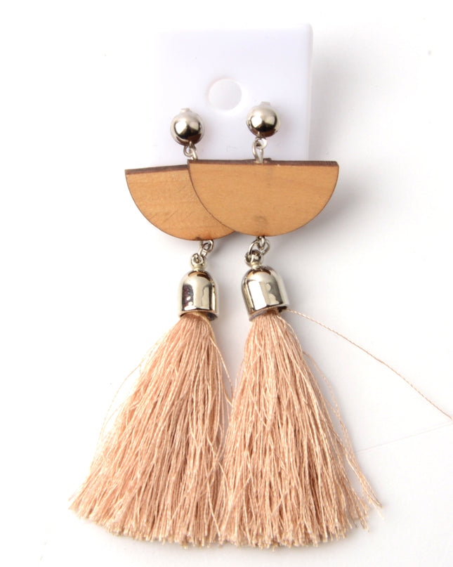 Fringed Wooden Tassel Earrings