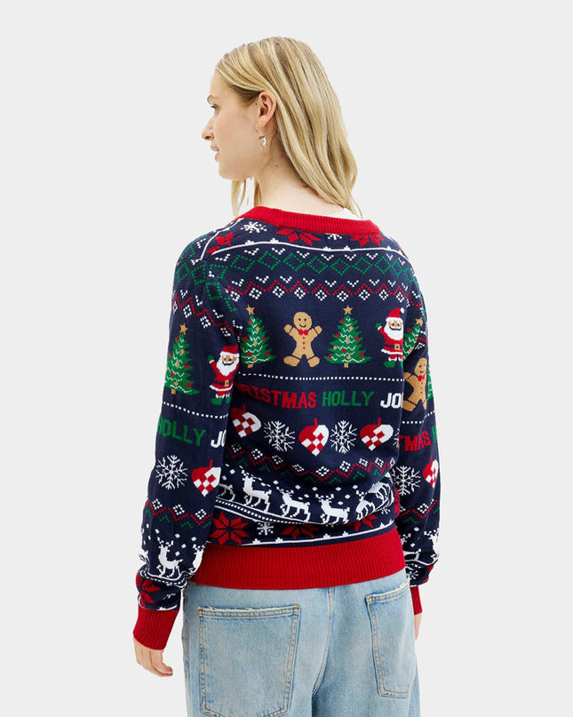 Women's Blue and Red Christmas Cardigan
