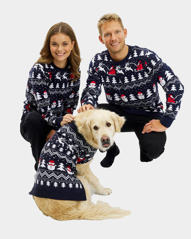 Christmas Sweater for Dogs with Trees, Snowmen, and Santa