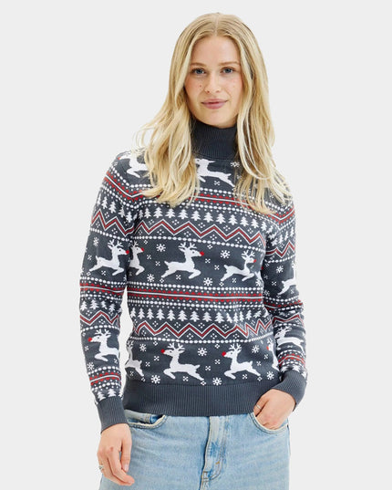 Gray Turtleneck Organic Cotton Christmas Sweater for Couples
