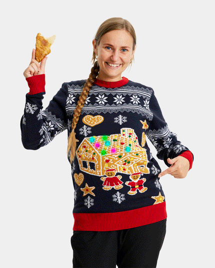 LED Gingerbread House Couples Christmas Sweater