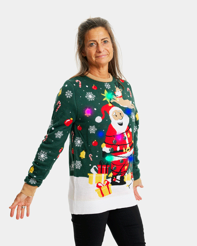 Light-Up LED Santa Couple Christmas Sweater
