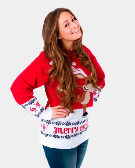 Red Christmas Sweater for Couples with Skating Reindeer