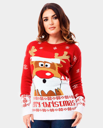 Red Christmas Sweater with Rudolph the Reindeer