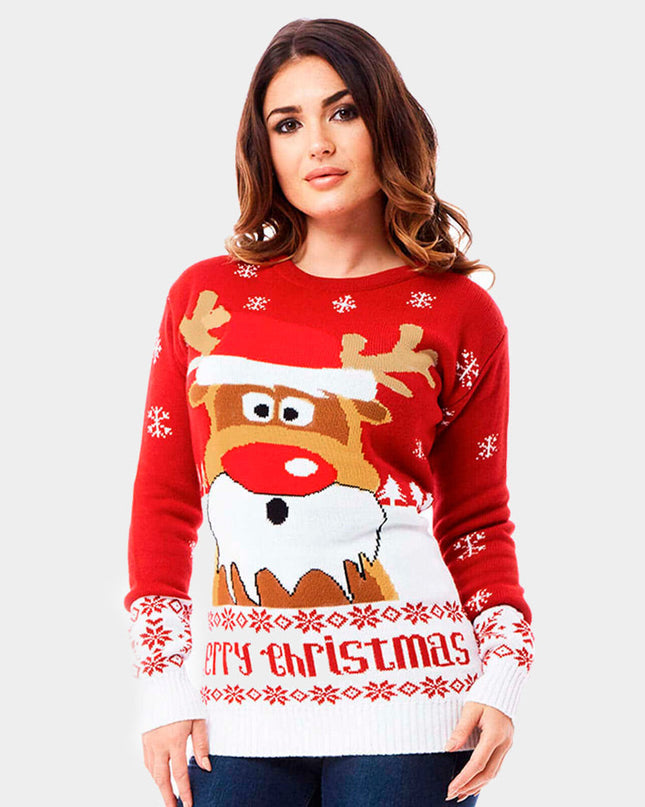 Red Christmas Sweater with Rudolph the Reindeer