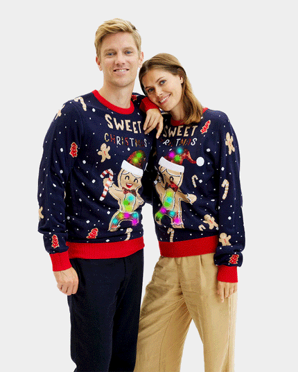 LED Blue Ginger Cookie Christmas Sweater for Women