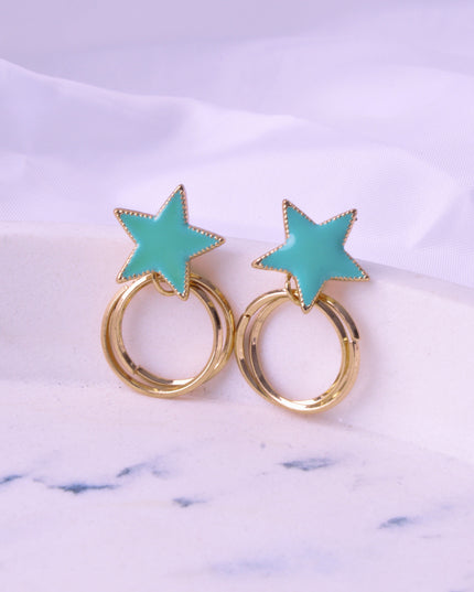 Gold Star Circle Earrings