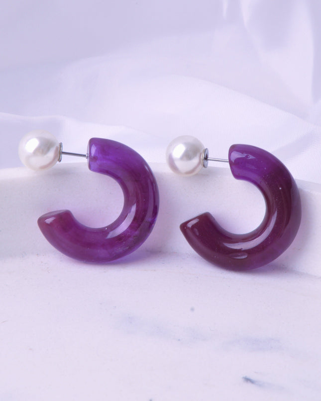 Purple Amber Bead Earrings