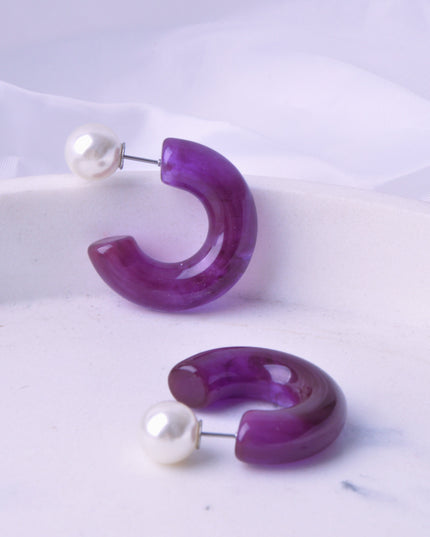 Purple Amber Bead Earrings