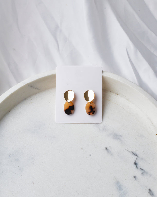 Brown Oval Marble Earrings