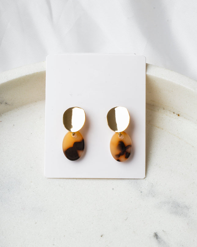 Brown Oval Marble Earrings