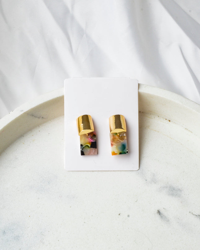 Earrings - Marble Color Cube
