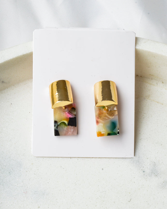 Earrings - Marble Color Cube
