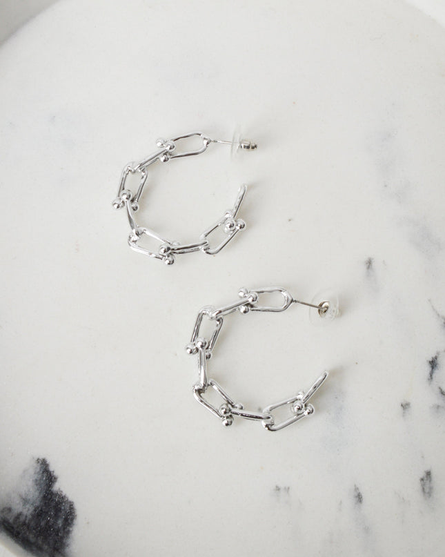 Silver Chain Moon Earrings
