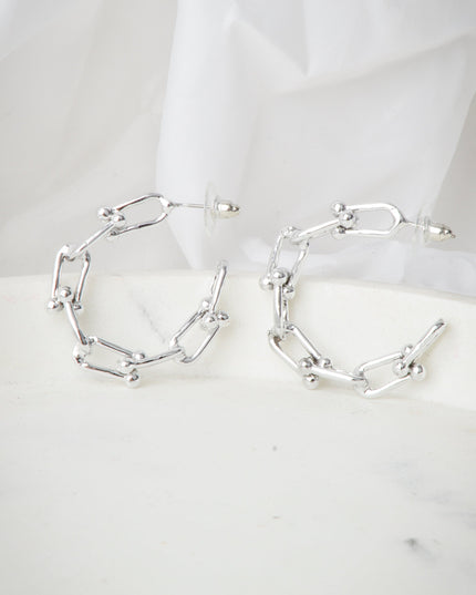 Silver Chain Moon Earrings