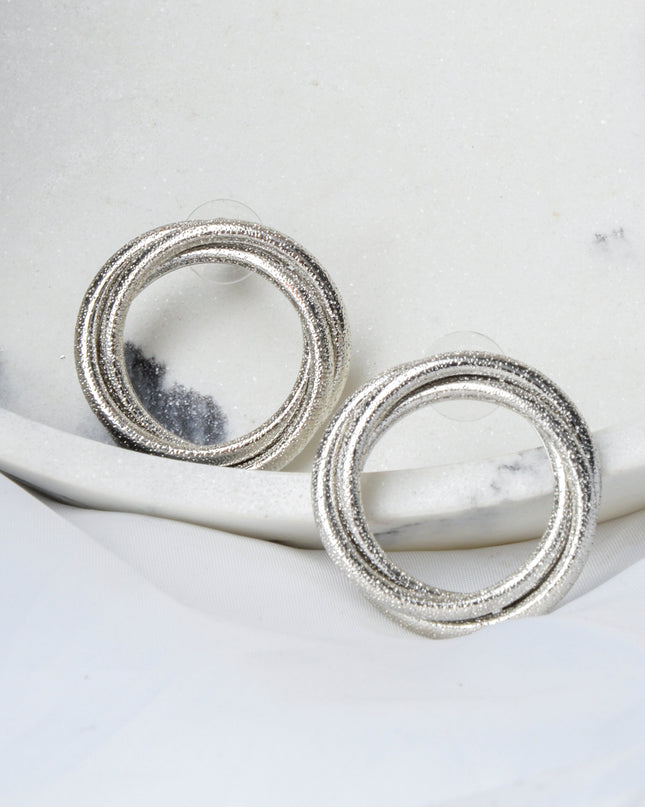 Shimmering Silver Twisted Round Earrings