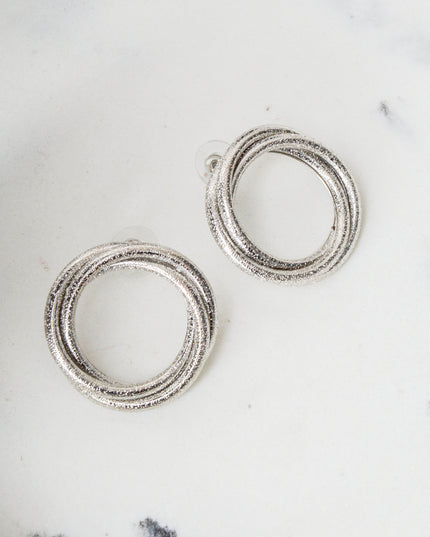 Shimmering Silver Twisted Round Earrings