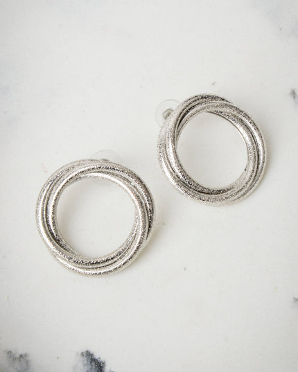 Shimmering Silver Twisted Round Earrings