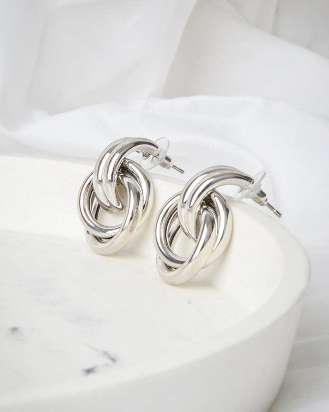 Twisted Silver Double Round Earrings