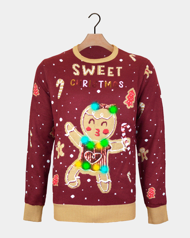 LED Christmas Sweater for Family with Red Ginger Cookie