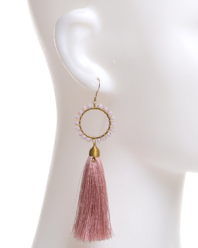 Powder Pink Beaded Earrings for Christmas