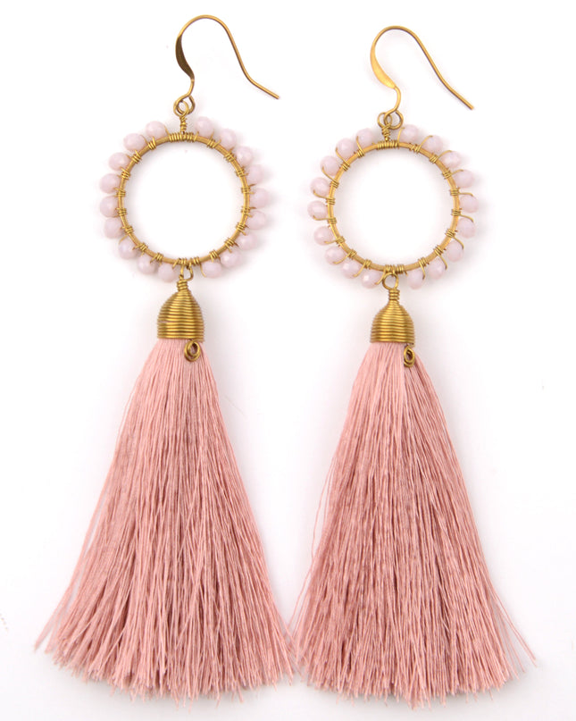Powder Pink Beaded Earrings for Christmas