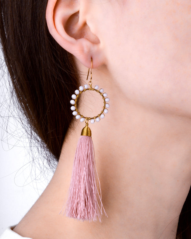 Powder Pink Beaded Earrings for Christmas