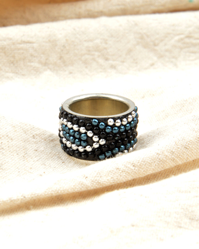 Black-Blue Beaded Ring