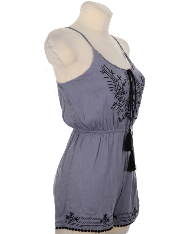 Gray Embroidered Romper