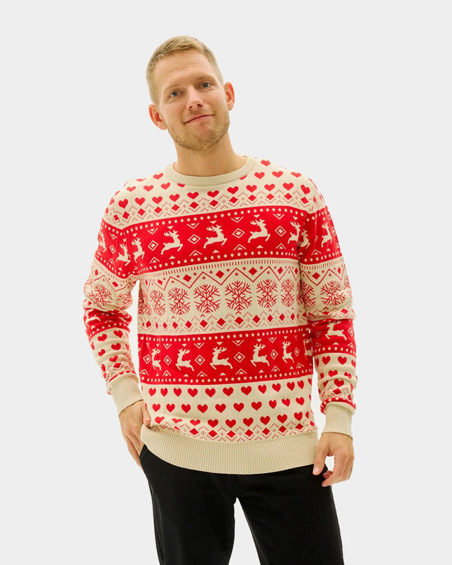 Marius Couples Christmas Sweater in Red Hearts and Organic Cotton