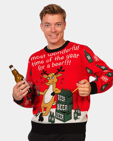 Reindeer Beer Opener Christmas Sweater for Couples