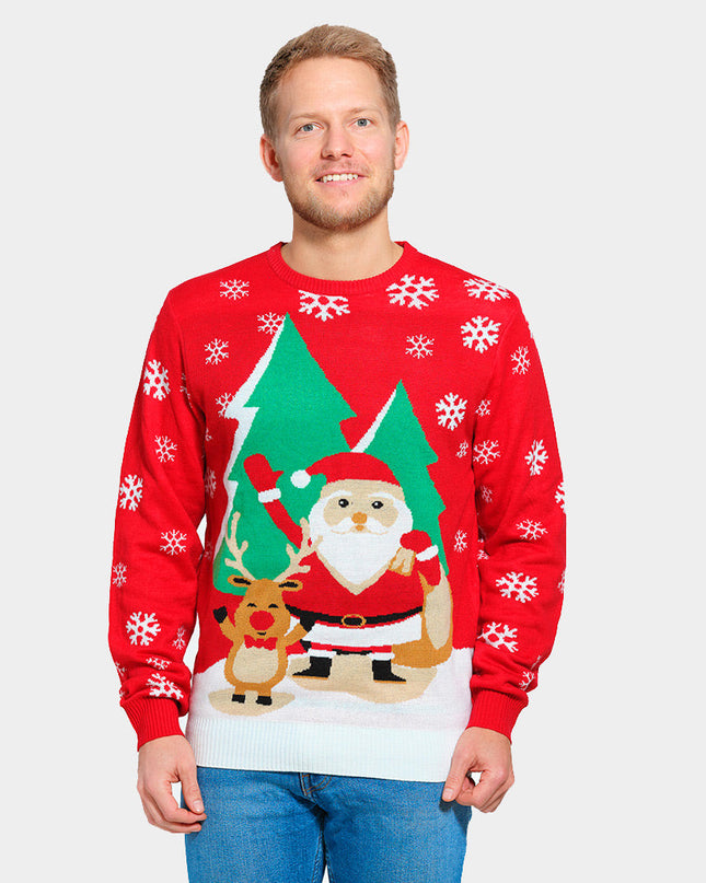 Saluting Santa and Reindeer Couple Christmas Sweater