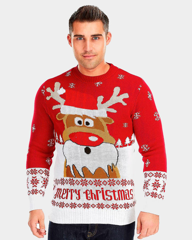 Red Christmas Sweater with Rudolph the Reindeer
