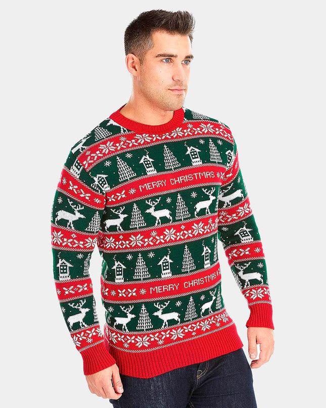 Red and Green Merry Christmas Sweater for Couples