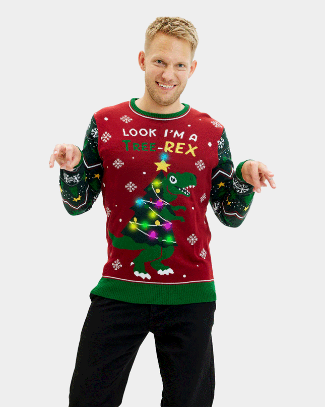 Luminous LED Christmas Sweater for Men Christmas Tree-Rex