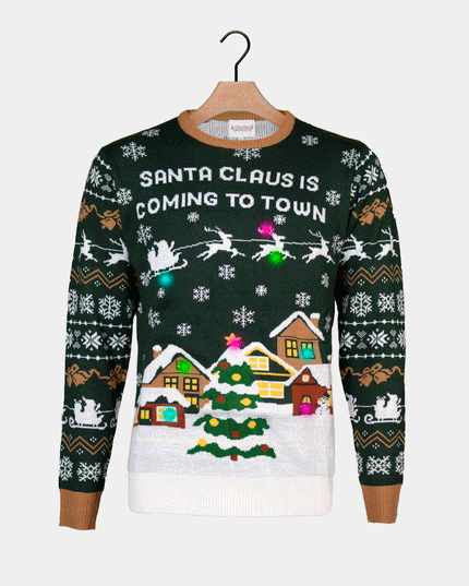 Men's LED Christmas Sweater "Santa is Coming to Town"