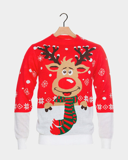Organic Cotton Christmas Sweater for Men with Reindeer Scarf