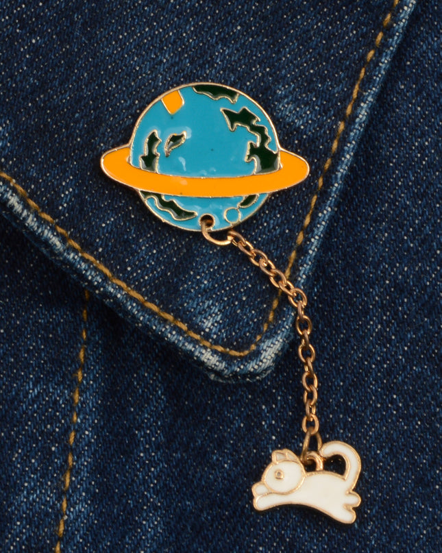 Kitűző - Cat Planet Whimsical Accessory