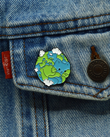Cat Earth Enamel Pin