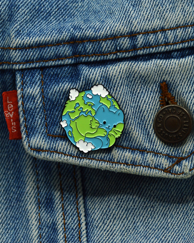 Cat Earth Enamel Pin