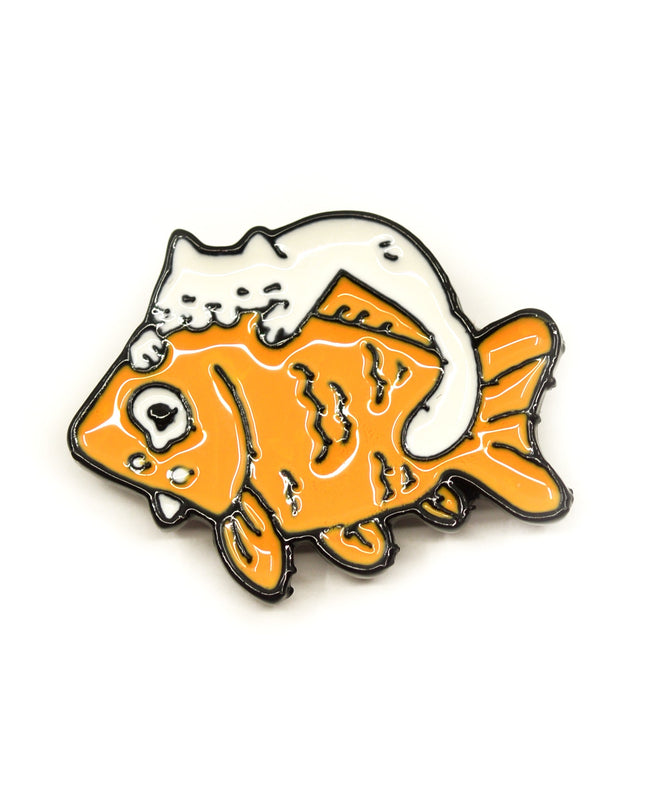 Cat with Prey Enamel Pin