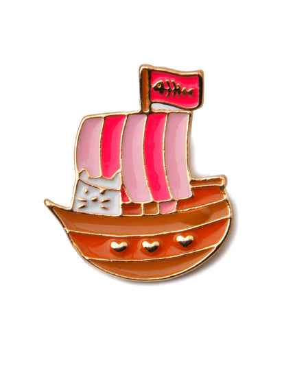 Cat Boat Brooch - Unique Animal Design