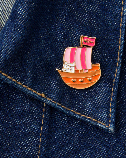 Cat Boat Brooch - Unique Animal Design