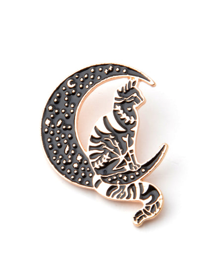 Cat on the Moon Pin - Whimsical Halloween Accessory