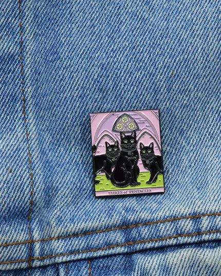 Cat Tarot Three of Pentacles Pin