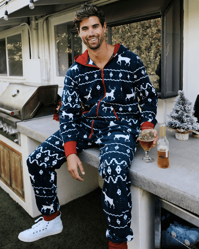 Men's Blue Reindeer Jumpsuit