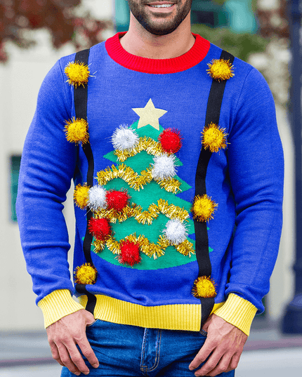 Men's Ugly Christmas Tree Sweater with Suspenders