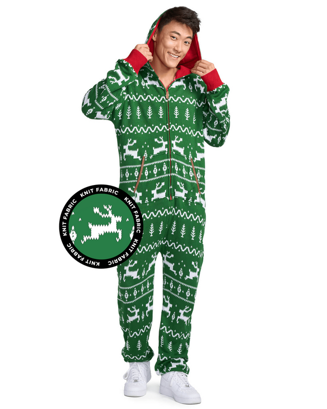 Men's Green Fair Isle Knit Jumpsuit