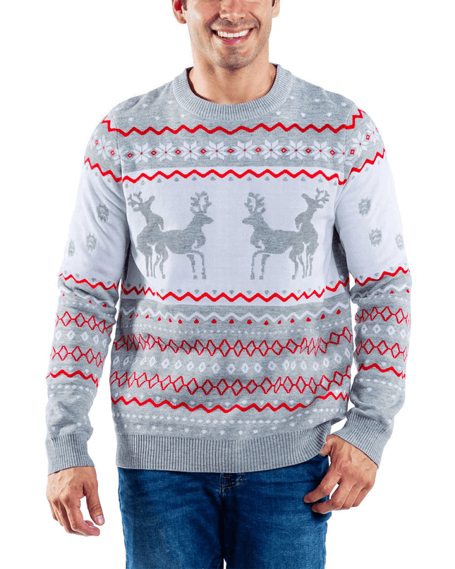 Men's Grey Humping Reindeer Ugly Christmas Sweater