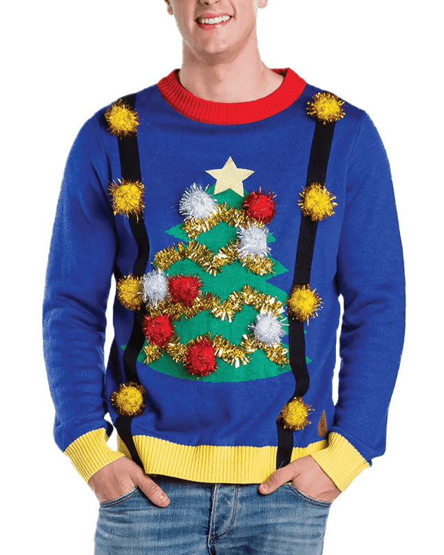 Men's Ugly Christmas Tree Sweater with Suspenders